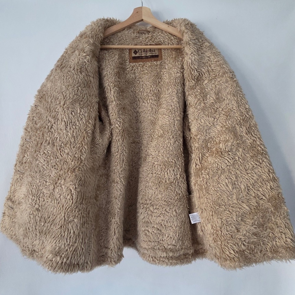 Columbia Sportswear‎ Company Brown Suede Sherpa Lined Trucker Jacket womens sz L - Picture 2 of 8